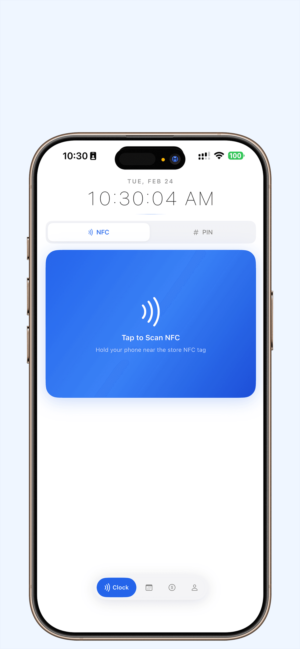 NFC clock-in screen