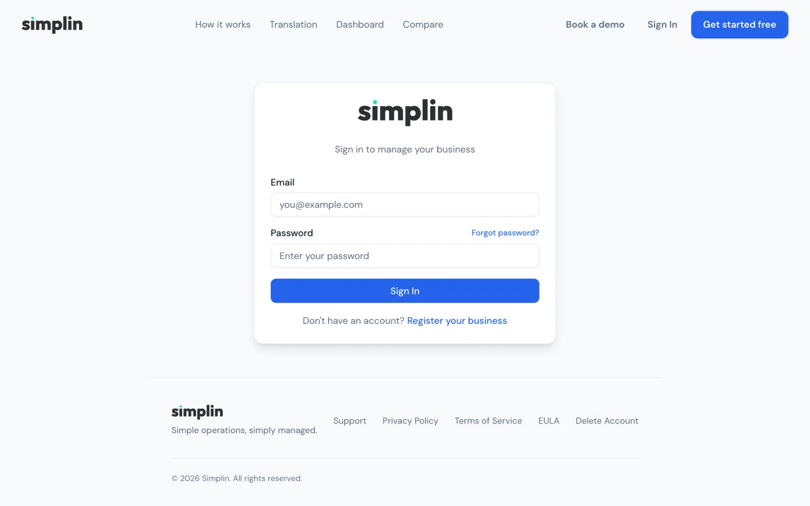 simplin.ai sign-in page
