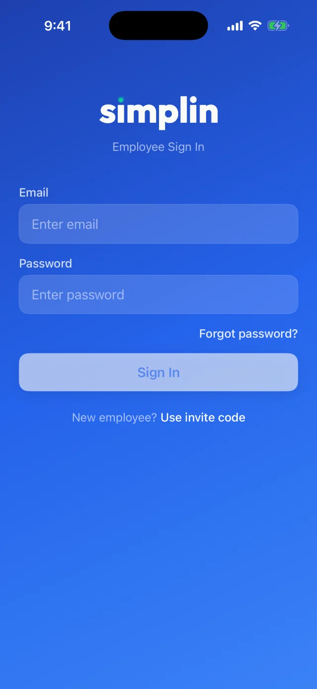 Simplin employee sign-in screen with the Use invite code link