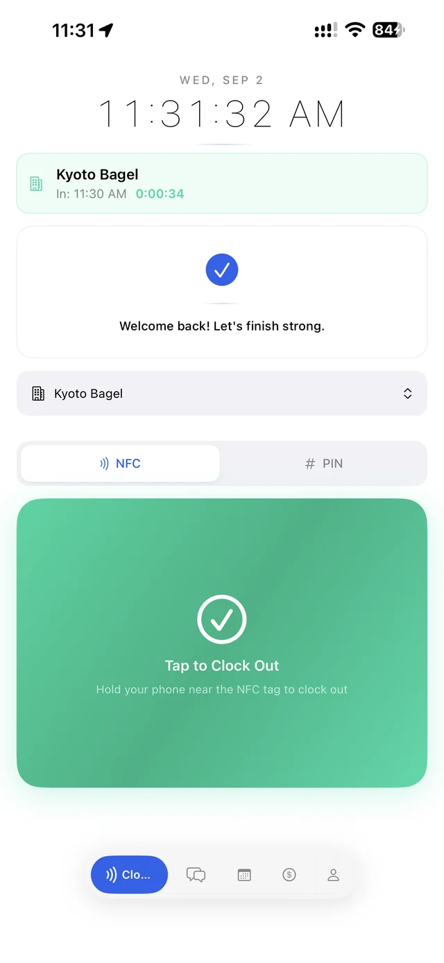 Welcome back message after ending a break