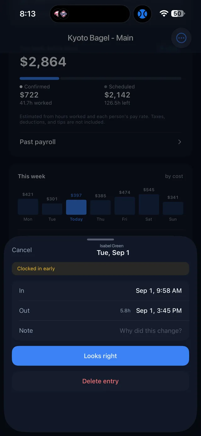 Time entry review sheet