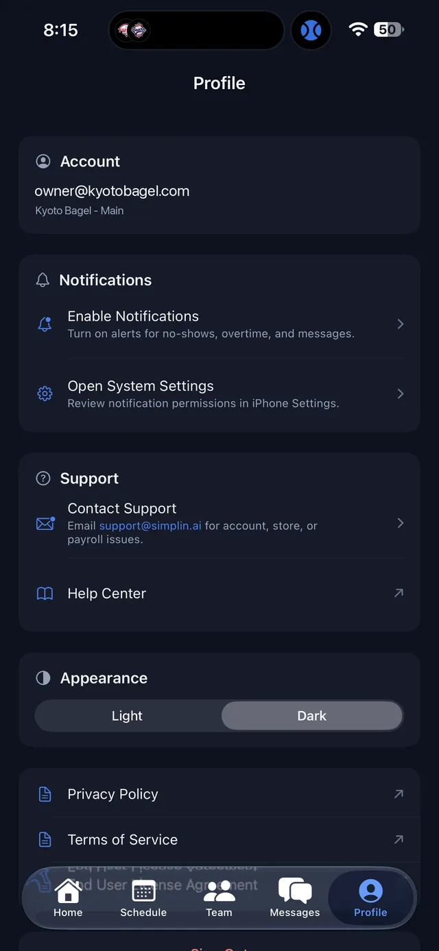 Profile tab